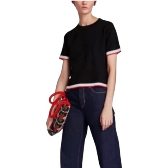 Zara black knit short sleeve top size S - Picture 2 of 8